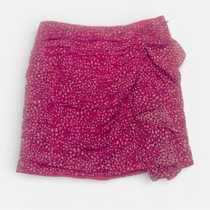 INTERMIX Silk Purple Pink Polka Dot Ruched Ruffled Mini Skirt Size 0